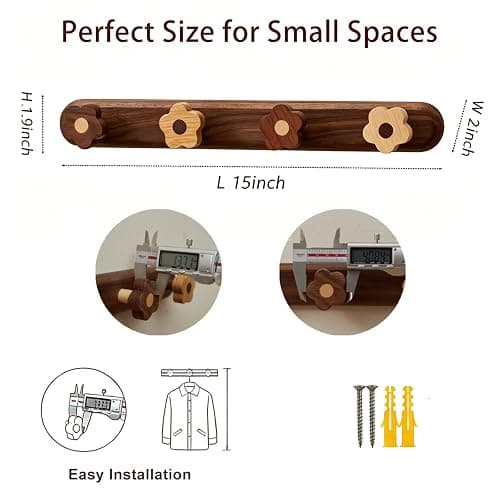Kids Coat Rack Wall Mount - Wood Cute Flower Coat Hooks for Hanging Clothes,Purse,Robe,Towels,Backpack,Modern Decorative Walnut Wall hooks Heavy Duty Hanger for Girls Nursery,Bathroom,Entryway&Bedroom thumbnail 2