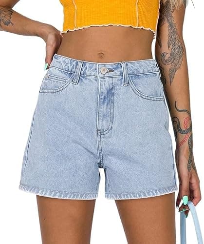 Angerella Denim Shorts for Women Mid Rise Ripped Jean Shorts Stretchy Folded Hem Hot Short Jeans - Image 1