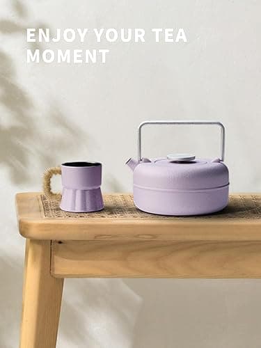 Toptier Teapot with Removable Infuser, Cast Iron Tea Kettle Stovetop Safe, Solid Geometry Cylinder Design Tea Pot Coated with Enameled Interior for 27 Ounce (800 ml), Purple thumbnail 6