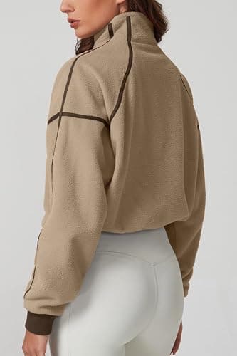 QINSEN Women's Half Zip Fleece Short Pullover Sweatshirt Winter Long Sleeve Cozy Sherpa Sweater Top thumbnail 3
