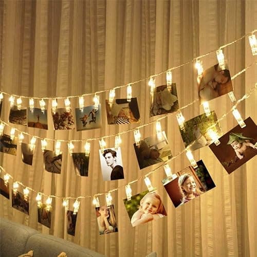 Dopheuor Photo Clip String Lights LED Fairy Clip String Lights Hanging Photo Pictures Battery Operated for Gifts Patio Christmas Bedroom Wedding Birthday Party Halloween Festival Decor (no Battery) thumbnail 4