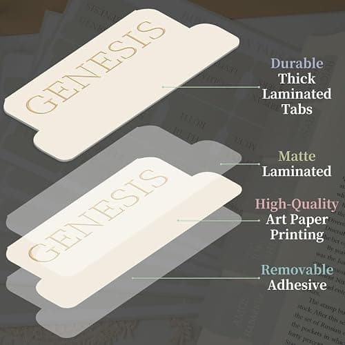 JIXZEN Bible Tabs for Women and Men, 75 Laminated Index Tabs with Embossed Gold Foil Lettering, Durable Neutral Bible Study Tabs for Easy Navigation, Bible Journaling Supplies thumbnail 2