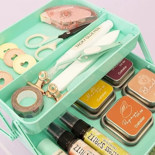 Craftelier - Caja de Almacenamiento Multiusos de Plástico Resistente | Organizador 3 Niveles con Bandejas Extraíbles para Herramientas, Manualidades, Botiquín y Accesorios | 27x23x23,5 cm | Verde thumbnail 7