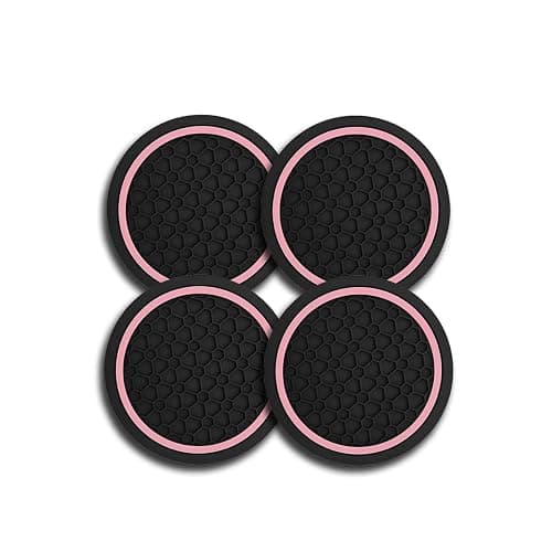 Car Cup Holder Coasters, Dustproof Automotive Interior Accessories Mat,2.75 Inch Non-Slip Insert Water Bottle Holder Pads, Universal for Vehicles, Trucks, RVs and More (Black/Pink, 4PCS) thumbnail 7