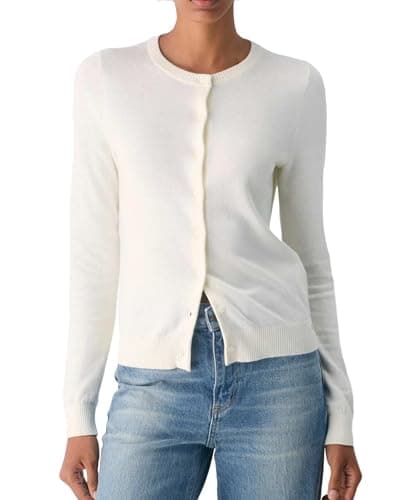 MEETFOND Cardigan for Women Lightweight Crewneck Cardigan Classic Sweater Knit Outwear - Image 1