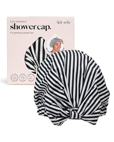 Kitsch Luxury Shower Caps for Women Reusable Waterproof - Large Shower Cap for Women and Men, Non-slip, Quick-dry Hair Cap for Long & Short Hair, Comfortable and Stylish Design - Stripe - Image 1