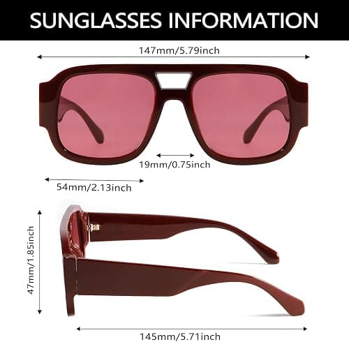 TYA Retro Oversized Aviator Sunglasses for Women Men 2026 Square Double Bridge Trendy Sun Glasses UV400 thumbnail 4
