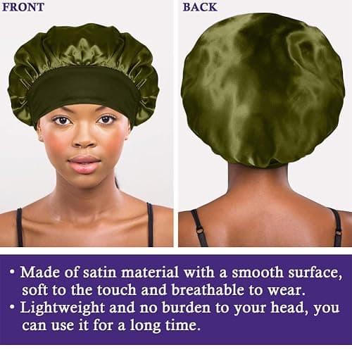 4Pcs Satin Bonnet Silk Bonnet, Hair Bonnet for Sleeping, Elastic Wide Band Silk Sleep Cap, Shower Cap Soft and Breathable (Green Series) thumbnail 5