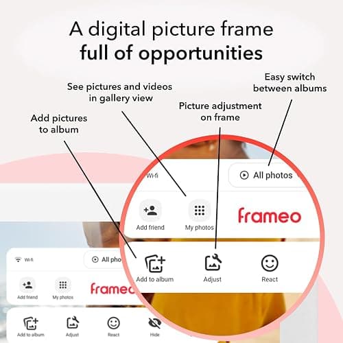 Frameo White 10.1 Inch Smart WiFi Digital Photo Frame,Digital Picture Frame Wi-Fi with 32GB Storage & SD Slot, Electronic Picture Frame IPS Touch Screen with Auto-Rotate, Gifts for Mom, House Warming thumbnail 7