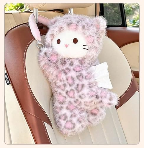 Tissue Box Cover Plush Tissue Box Holder for Car, Home, Decorative Holder/Organizer for Bathroom Vanity Countertop, Nightstands, Office Desk-Pink Leopard Cat thumbnail 3