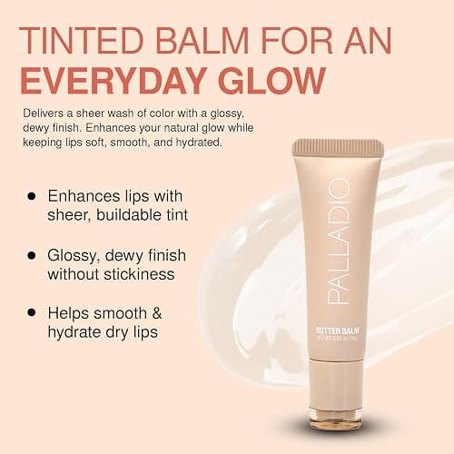 Palladio Butter Balm - Hydrating Lip Balm with Sheer Tint, Aloe, Peptides, Shea Butter, and Vegan Formulation for Instant Moisture, Shine, and Soothing Lip Care, French Vanilla thumbnail 2