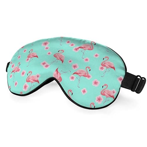 NOHSHE Pink Flamingo Eye Mask Sleeping Mask Tropical Pink Flowers Blue Sleep Masks Silky Soft Eye Cover for Women Men Shading Blindfold for Air Travel Sleeping - Image 1