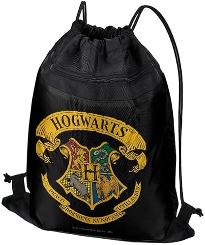 LOGOVISION Harry Potter Ilustrated Hogwart's Crest Drawstring Backpack Sports Bag Sackpack 17" x 13", Perfect for Gym, Yoga or Practice - Image 1