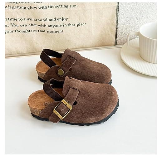 Kids Suede Clogs Toddler Clogs Boys Girls Sandals Cork Adjustable Buckle Mules - 4-5 Toddler - Coffee thumbnail 3
