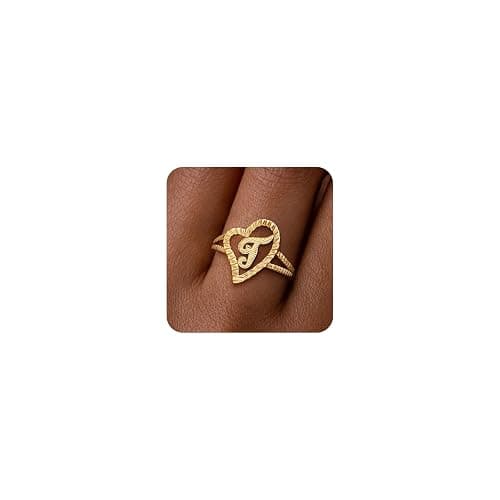 ZHESHY Gold Rings for Women Non Tarnish Dainty 14K Gold Plated Initial Rings Vintage Heart Letter Statement Thumb Rings Size 6-10 Personalized Jewelry Gifts - Image 1