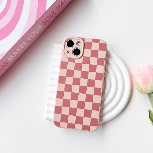 NITITOP Compatible with iPhone 15 Plus Case Cute Aesthetic Checkerboard Checkered Pattern for Women Girl Trendy Slim Fit TPU Silicone Shockproof Full Camera Protection Cover - Pink thumbnail 2