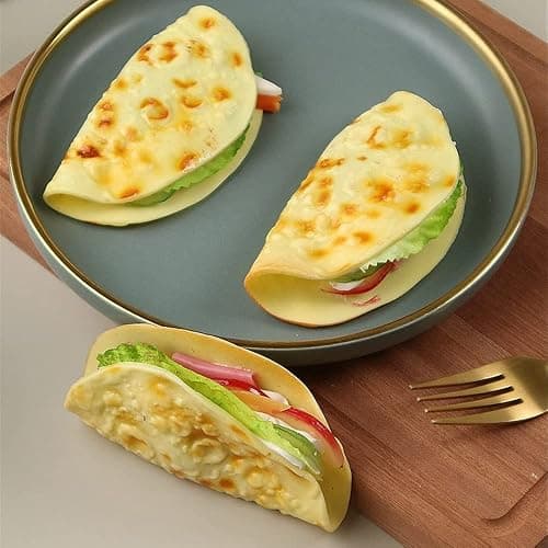 Kmiunty 3Pcs Realistic Chinese Hamburger Artificial Pancake Food Model Fake Taco Burrito Dessert for Kitchen Home Decoration Display - Image 1