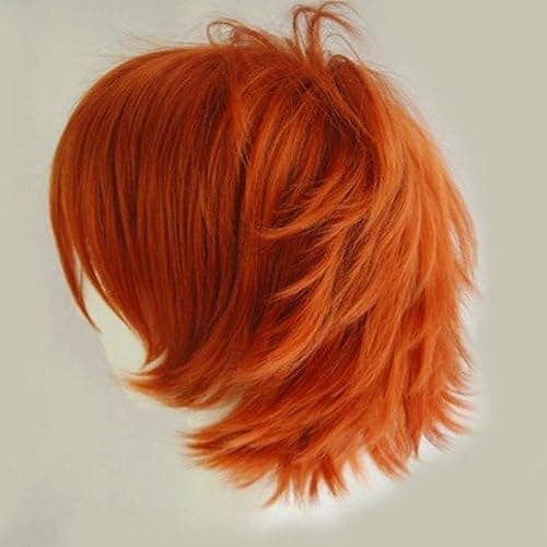 S-noilite Unisex Short Orange Wig Women Mens' Fluffy Layered Spiky Pixie Anime Wig Synthetic Hair Full Wigs for Halloween Chucky Costume Cosplay Comic Party Dark Orange thumbnail 3
