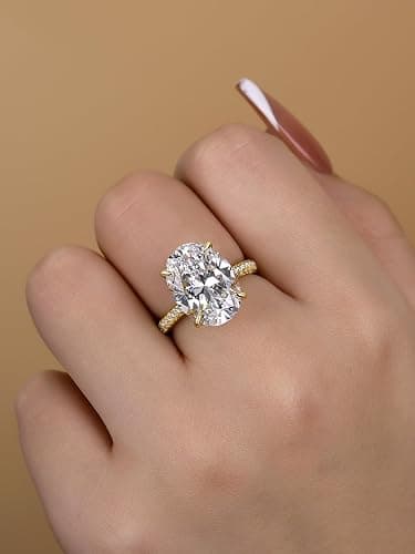 RODIFFY 5.0/8.0CT Excellent Oval Cut Engagement Ring,D-Color VVS Big CZ Gemstone 925 Sterling Silver Promise Ring - Yellow Gold,8CT - 4.5 thumbnail 3