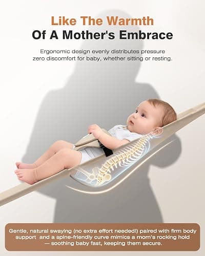 Feeplas Baby Bouncer, Bouncer Seat for Babies 0-12 Months, Ergonomic Rocking Chair with Detachable Hanging Bar, 3-Height Adjustments, Foldable & Portable Infant Rocker, Machine Washable Fabric, Beige thumbnail 4