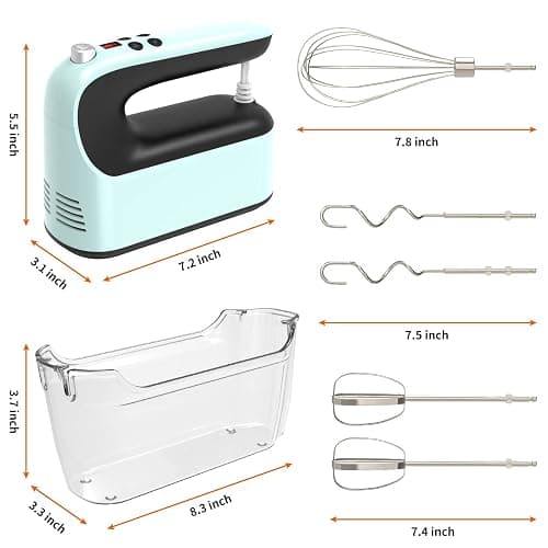 Yomelo 9-Speed Digital Hand Mixer Electric, 400W Powerful DC Motor, Baking Mixer Handheld with Snap-On Storage Case, Touch Button, Turbo Boost, Dough Hooks, Whisk (Ice Blue) thumbnail 3