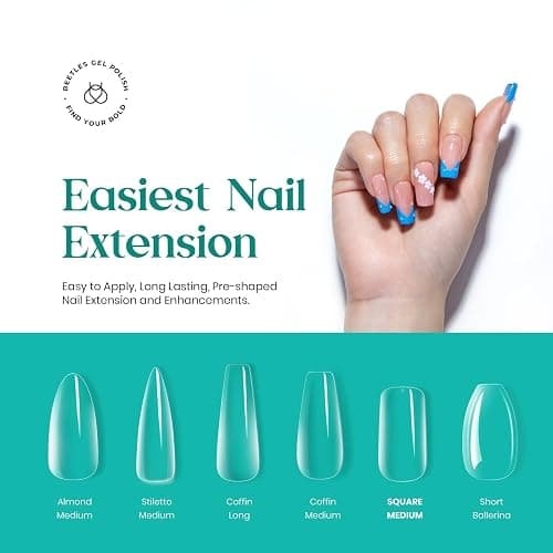 Beetles Medium Square Nail Tips, 500Pcs Nail Kit Medium Square | Pre Shaped Clear Full Cover False Nails for Gel Art Polish Soak Off Lamp Nail Extensions Acrylic Press on Nail Tips thumbnail 2