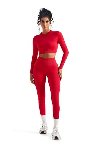 SUUKSESS Women 2 Piece Workout Sets Hidden Scrunch Hip Lifting Seamless Leggings Long Sleeve Yoga Crop Tops thumbnail 7