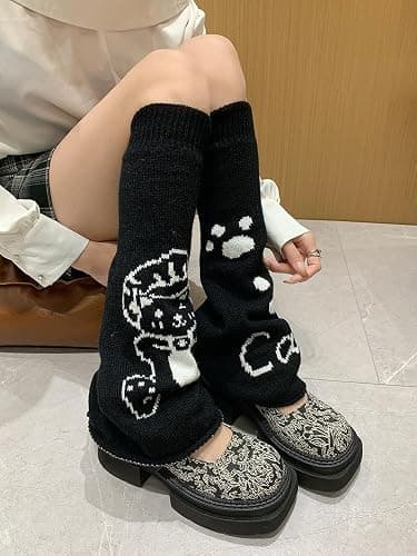 WODECASA Girls Kawaii Leg Warmers Knitted Flared Leg Sleeves Goth Crochet Baggy Cuff Ankle Heap Socks thumbnail 6