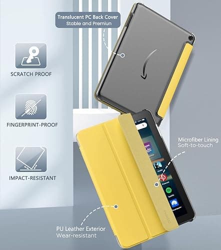 MoKo Case Fits All-New H D 8 inch Tablet (12th Generation/10th Gen, 2024/2022/2020 Release), PU Leather Trifold Stand Cover with Translucent Frosted Backshell with Auto Wake/Sleep, Light Yellow thumbnail 3