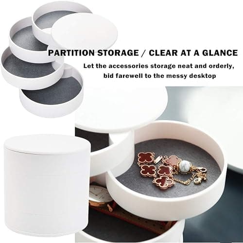 BUYGOO Jewelry Organizer Rotating Storage Box Jewelry Storage Box 4-Layer Round Jewellery Storage Organiser 360 Degree Rotating Portable Jewelry Accessory Storage box for Earrings Necklaces Rings thumbnail 5