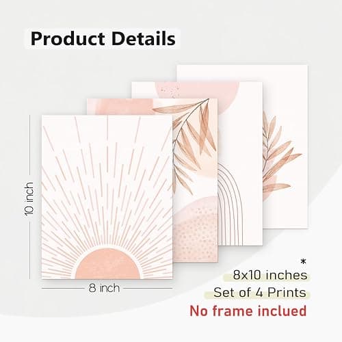 PLKMN Pink Boho Wall Art Prints Set of 4, Abstract Sun Wall Decor Aesthetic, Watercolor Pictures Neutral Pink Prints Decor for Living Room Bedroom Home, 8x10 Prints Unframed Art thumbnail 2