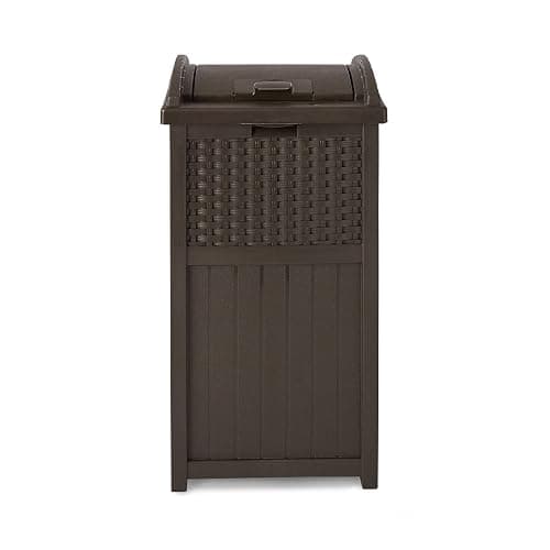 Suncast 33 Gallon Commercial Outdoor Trashcan Hideaway with Lid for 30 to 33 Gallon Trash Bags for Garage, Backyard, or Garden, Brown thumbnail 7