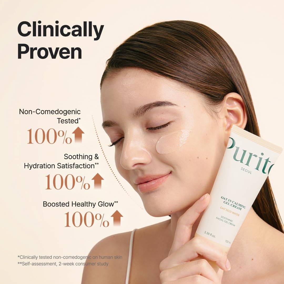 PURITO Oat In Calming Gel Cream, Non-Comedogenic, 77% Oat Seed Water Lightweight Water-Gel Face Moisturizer, Fragrance-Free, Vegan Korean Skincare, Sensitive & Blemish-Prone Skin, 100ml thumbnail 4
