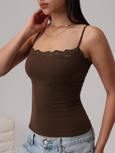 Starrylion Padded Lace Cami Top Double Lined Sexy Tank Top Spaghetti Strap Club Party Shirt thumbnail 4
