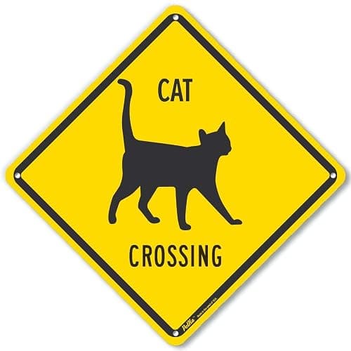 PetKa Signs and Graphics PKAC-0153-NA_10x10 "Cat Crossing" Aluminum Sign, 10" x 10", Black Text with Yellow Background - Image 1