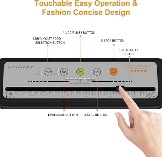 MEGAWISE 2025 Powerful Vacuum Sealer Machine | Compact Design | One-Touch Automatic | Seal in 10-20 Seconds | Dry, Moist, Wet, and Cold Modes | With 10 Vacuum Bags & Built-in Cutter (Grey) thumbnail 6
