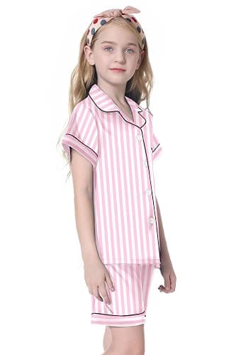 Umeyda Women & Girls Pajamas Set, Soft Satin Lightweight Silk Button-Down Top with Shorts 2 Piece PJS for Mom Boys Kids Gifts thumbnail 4