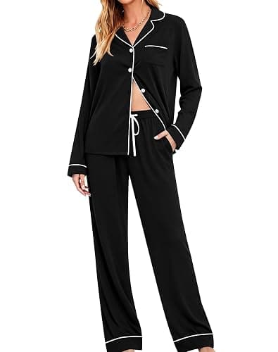 SWOMOG Women Pyjamas Sets Soft Long Sleeve Button Down Sleepwear Soft Pjs Set Loungewear - Image 1