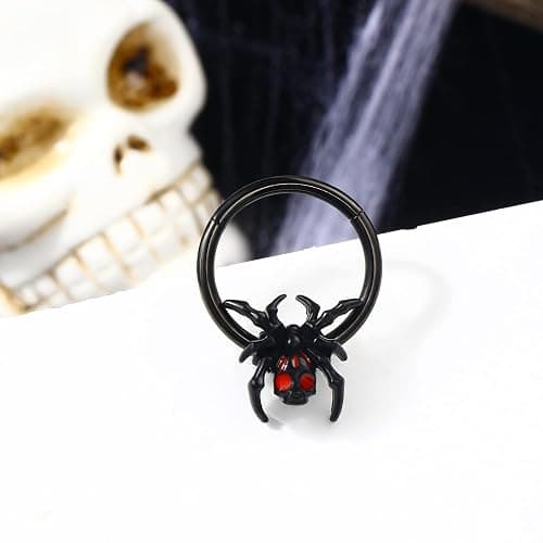 Jewseen 16G Black Spider Septum Ring - Hinged Segment Ring for Women & Men - Halloween Septum Clicker thumbnail 4