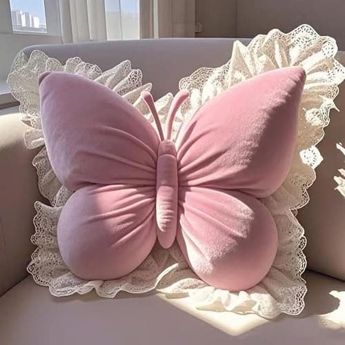AHXHWKA Butterfly Throw Pillow, Butterfly Shaped Decorative Pillow for Sofa Couch Bed, Plush Velvet Lumbar Support Cushion for Office Chair & Car Seat (Pink) - Image 1