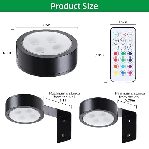 4 Pack Wireless Picture Lights for Wall,Rechargeable Picture Light Battery Operated with Remote,Dimmable Painting Light for Art Display,RGB Battery Wall Lights for Dartboard Photo Frame Gallery.Black thumbnail 6