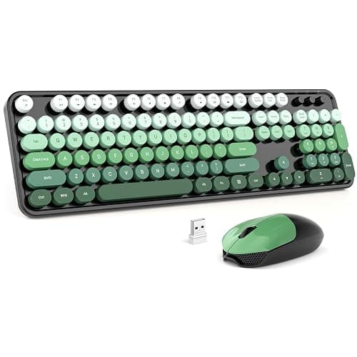 MOFII Wireless Keyboard and Mouse Combo, 2.4GHz Retro Typewriter Keyboard Full Size, Cute Wireless Mice, USB Dongle Plug and Play, for Laptop, PC, Desktop, Windows (Black Green Gradient Color) - Image 1