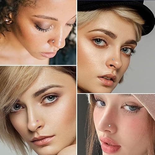 SEEDRILL Nose Rings Studs for Women 16Pcs 18g/20g Nose Studs Hypoallergenic 316L Surgical Steel Nose Piercings Jewelry 3mm CZ & Opal Nose Ring L Shape Nose Stud 20 Gauge Nose Screw Studs thumbnail 4