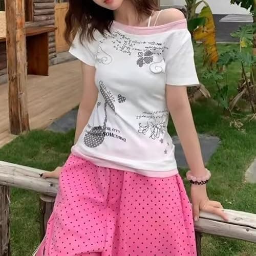 Y2K Cutecore Kawaii Lolita Shirt Women Sweet Wishcore Juminocore Igari Cartoon Print Cute Teen Tshirt Top Clothes thumbnail 2
