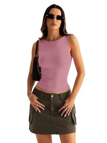 Eachyes Womens Boat Neck Seamless Tank Tops Sleeveless Slim Fitted Shirts | Double Layered Chest, Not Built-in Bra, Buttery-soft Fabric, High Neck, Going Out, Daily Wear, Work, Beach Vacation Clothes thumbnail 4