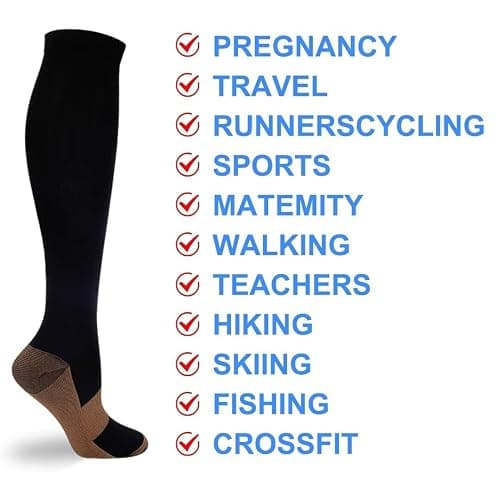 Double Couple 7 Pairs Copper Compression Socks for Men Women 20-30 mmHg Knee High Stockings - Large-X-Large - Black thumbnail 3