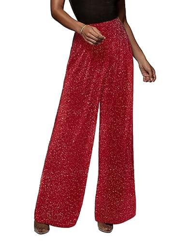 GUOLEZEEV Women High Elastic Waist Wide Leg Palazzo Pants Casual Loose Long Pant Trouser - Image 1