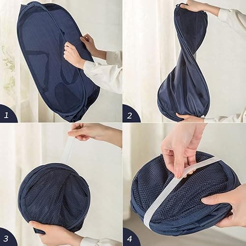 Rubruan 4 Piece Popup Mesh Laundry Basket Durable Handles Collapsible Laundry Baskets Folding Clothes Pastic Hamper for Laundry Room College Dorm (Gray) thumbnail 4