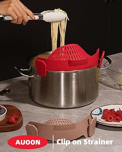 Large AUOON Clip on Strainer for All Pots and Pans - Oversized Silicone Pot Strainer Family-Style Design Pasta Strainer Kitchen Colander for Spaghetti and Noodles | Dishwasher Safe thumbnail 7