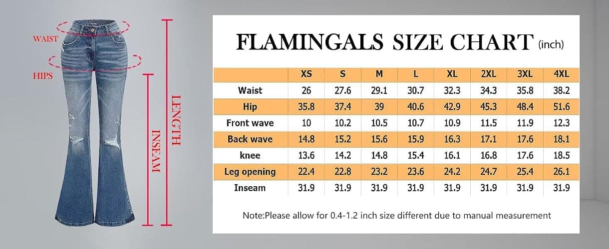 Flamingals Women's Bell Bottom Jeans Flared Ripped High Waist Stretchy Distressed Denim Bootcut Jeans thumbnail 6